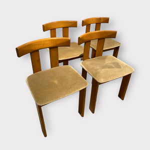Set di 4 sedie in legno e velluto Italia anni 70, Luigi Vaghi per Former