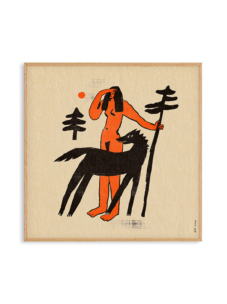 PSTR studio | Enikő Eged Girl and Wolf 50x50 cm con cornice in legno di quercia