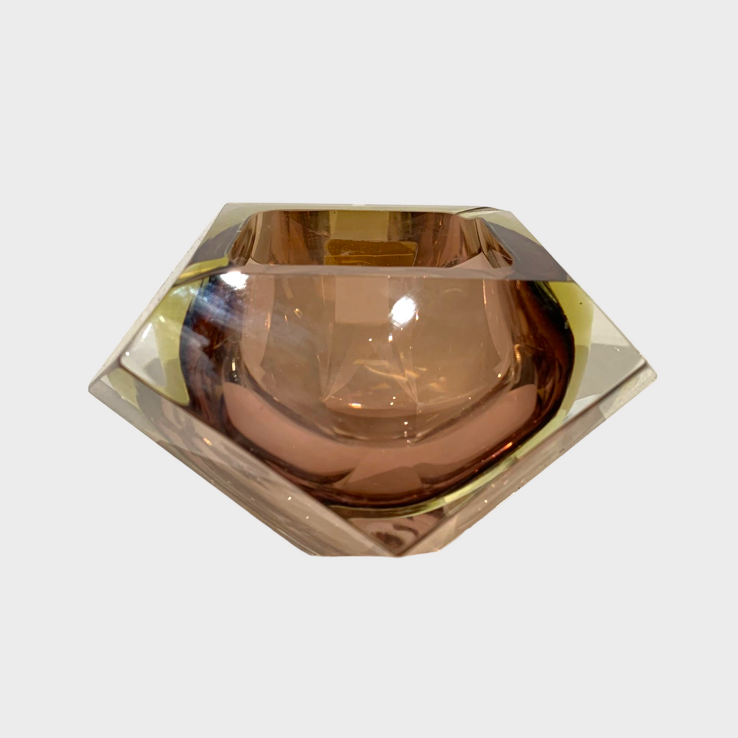 Posacenere vintage prisma in vetro di Murano ambra, anni '70