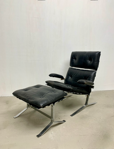Lounge chair in pelle di Olivier Mourgue per Airborn, anni '60